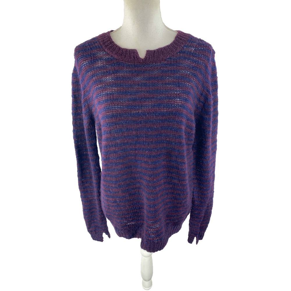 Theory Aegea B Athos Sweater Wool Blend Striped Women‎ L Knit Pullover Purple